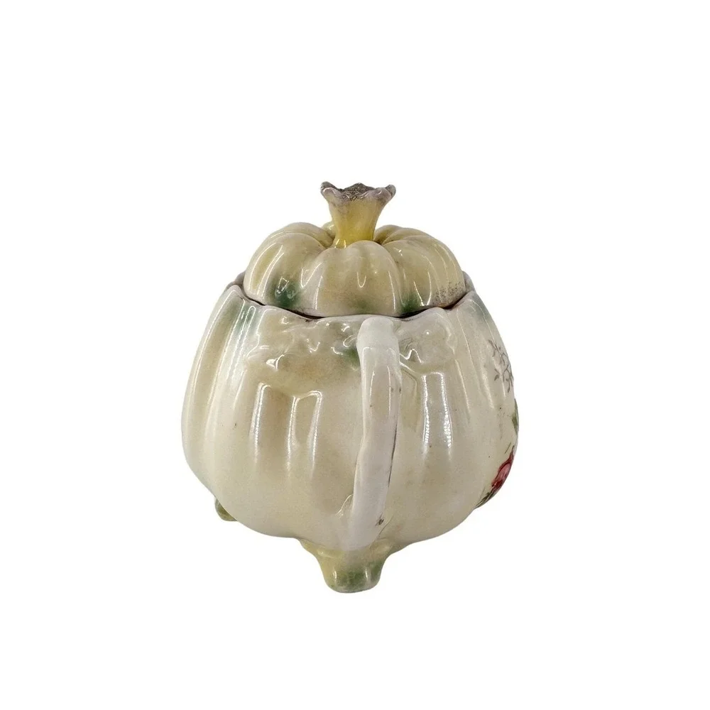 Vintage German Sugar Bowl Floral‎ Hand Painted Gilt Farmhouse Kitchen Country